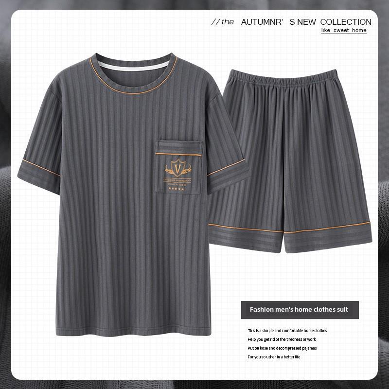 

Мужской пижамный комплект размера плюс 5XL — летний топ с короткими рукавами и круглым вырезом и шорты для веса 200 фунтов. 3XL for 160-180 lbs