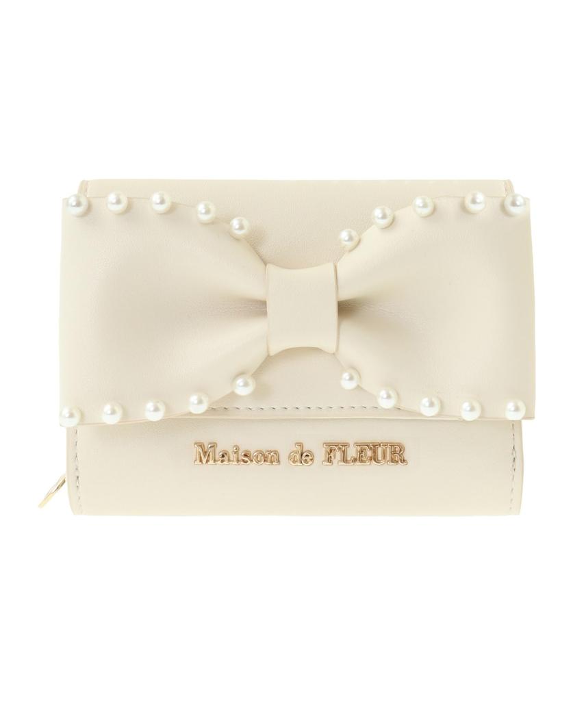 Maison De Fleur Ribbon Pearl Ivory Wallet, Women's,