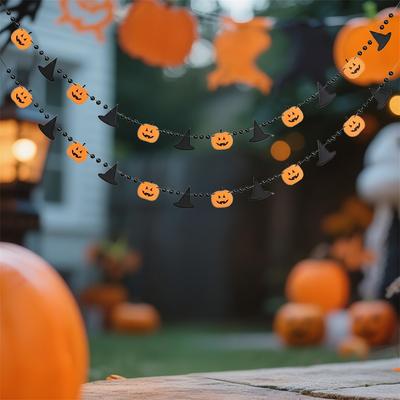 Halloween Wooden Bead Garland Ghost Face Bat Garland Decorations Door Hanging Decor for Spooky Home Decor