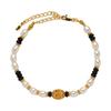 S925 Sterling Silver Natural Pearl And Black Agate Color Bracelet Women'S Fashion Premium Handmade Beaded Chain Earrings