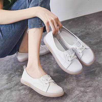Genuine Leather Female Pregnant Women Summer Models Flat-bottomed Beef Tendon Bottom Shallow Mouth Retro Mori Large Size Single Shoes Female