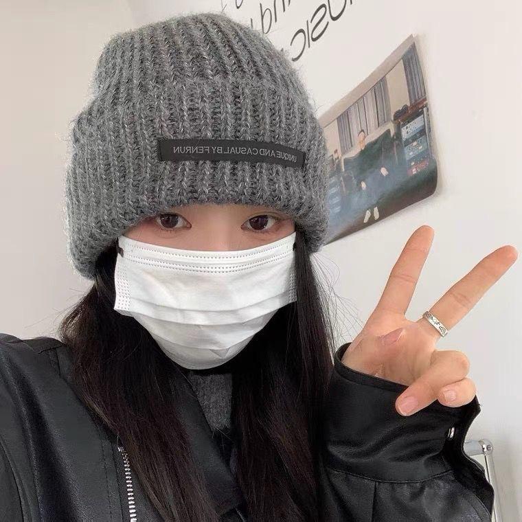 Big Head Circumference Loose Knitted Hat Female Alphabet Mark Winter Wool Hat Warm In Autumn and Winter Suitable for Round Face Small Hat