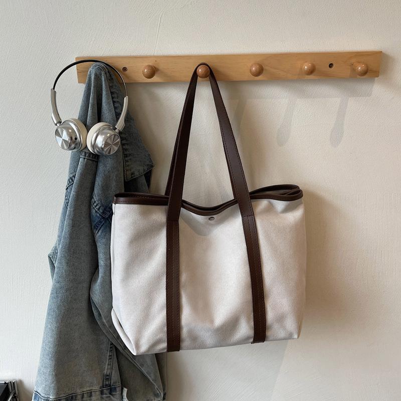 

Fashiable Top Handle Bags Women Classic Korean Style Large Capacity Canvas Tote Shoulder Bag Texture Versatile Commuting Bag