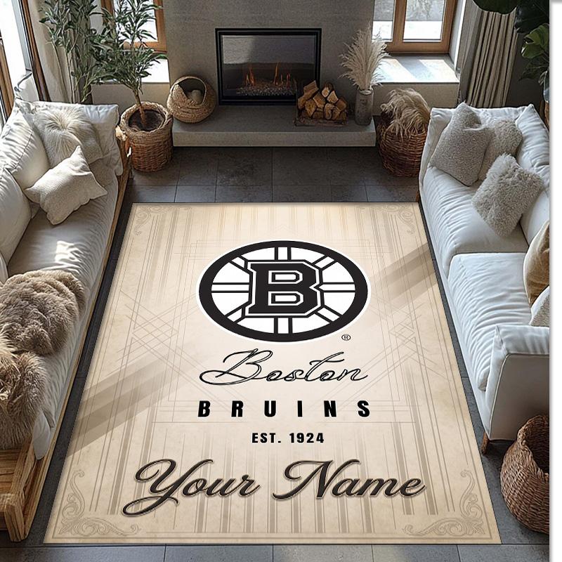 Tappeto in Velluto di Cristallo Boston Bruins, Tappetino Antiscivolo Personalizzato con Testo Nome per Arredamento Casa Regalo