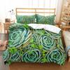 Succulent Plants Green Plant Duvet Cover Set Polyester Comforter Cover King Queen Full Size Bedding Set with Pillowcase for Teen