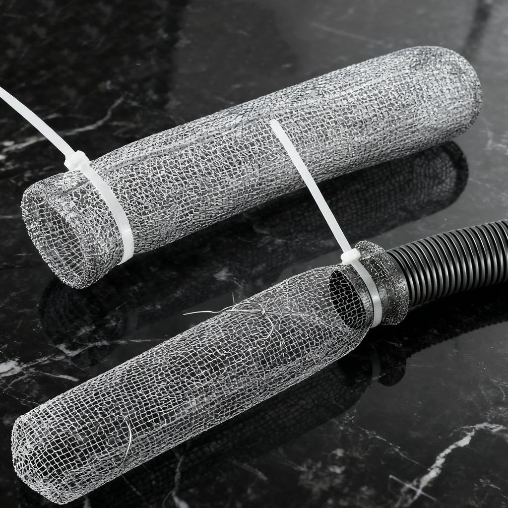 24 Pièces Filtre Écran de Tuyau d'Évacuation en Maille pour Linge avec Serre-câbles Acier Inoxydable Piège à Peluches Pour Machine à Laver Installation Facile Accessoire de Lessive