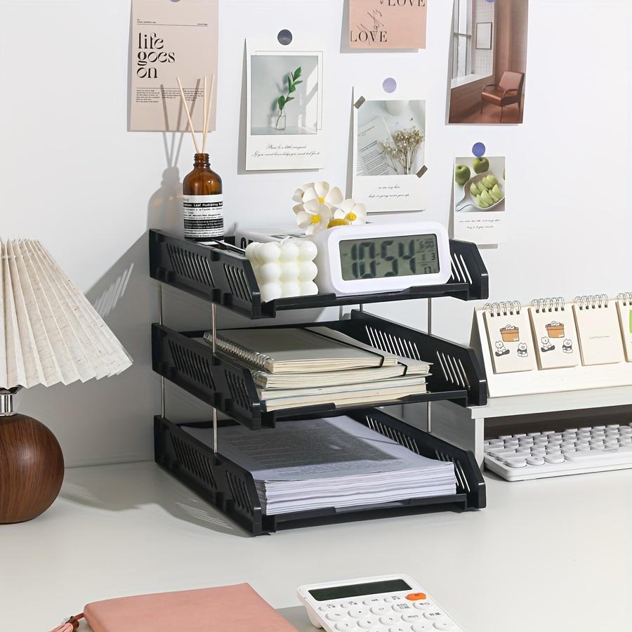 

3-Tier Plastic Desk Organizer with Sliding Trays - Perfect for Office Supplies and File Management чорний