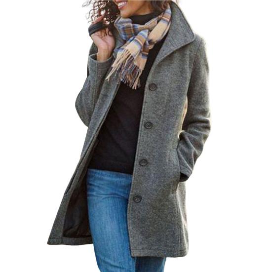 

Women Winter Coat Cardigan Single-breasted Placket Solid Color Lapel Long Sleeves Warm Thick