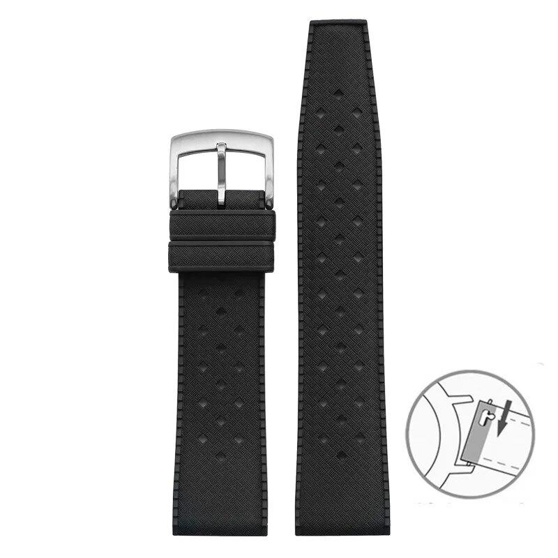 Fluorkautschukarmband, 20 mm, 22 mm, Schnellverschluss, sportlich, wasserdicht, atmungsaktiv, Löcher, FKM-Fluorkautschuk-Ersatzarmband für Männer und Frauen