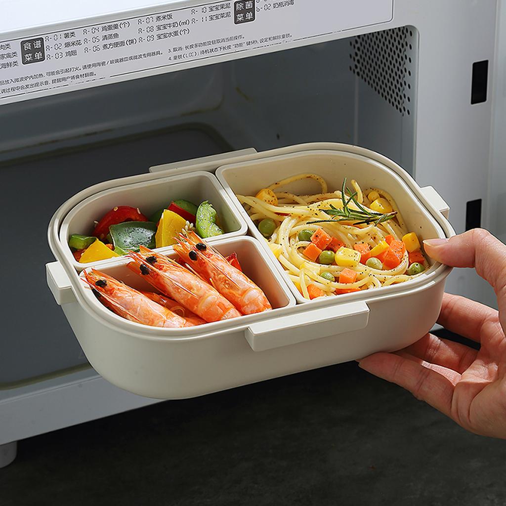 Cute Bear Plastic Divided Lunch Container Portable Leak-proof Detachable 3 Grids Bento Lunch Box For Kids Student Microwave Safe