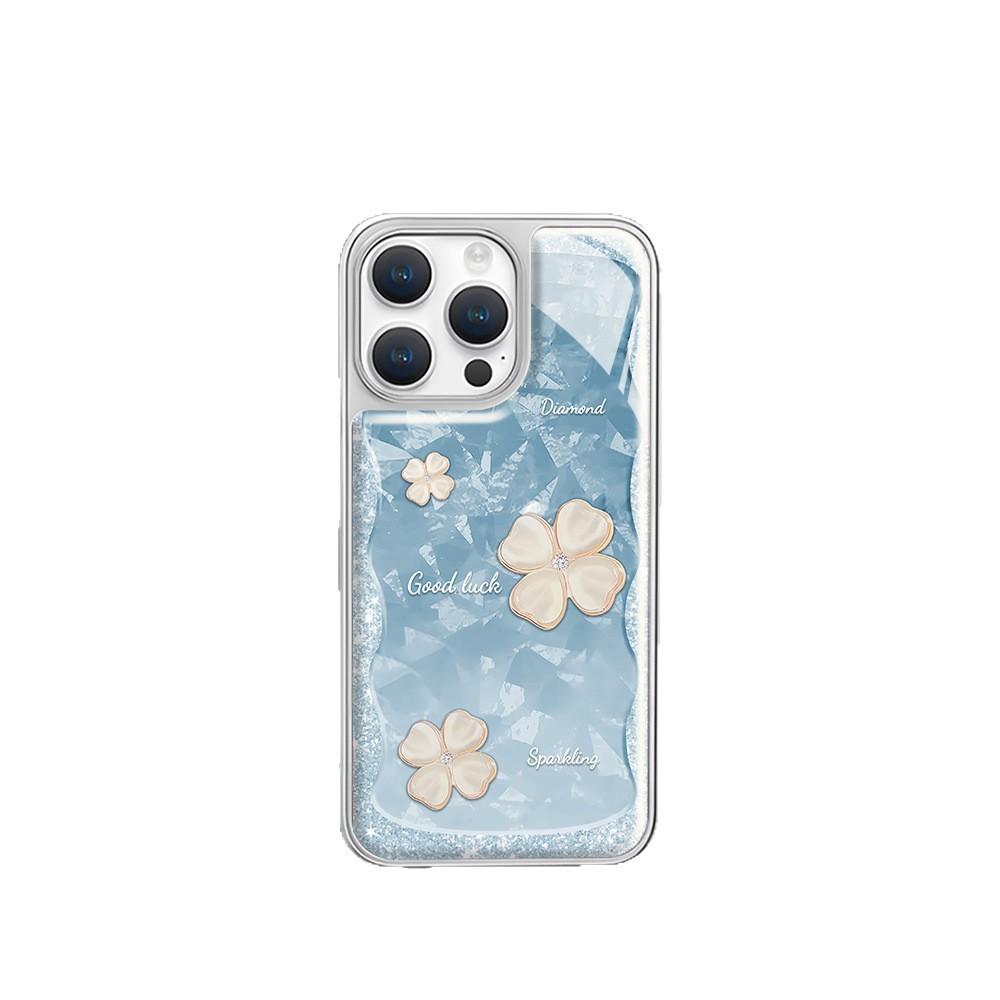 Blue curve white flower suitable for Apple 17 mobile phone case 15 new iphone16promax water condensation protective case