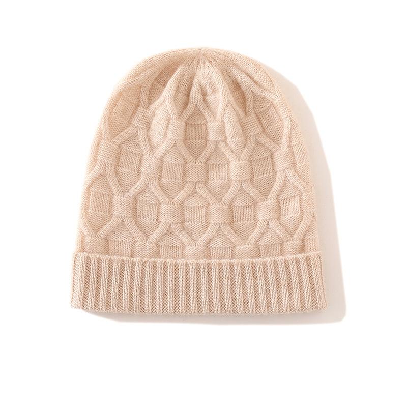 Cashmere Autumn and Winter New Women's High End Solid Color Cable Warm and Fashionable Ear Protection Knitted Casual Cuff Hat