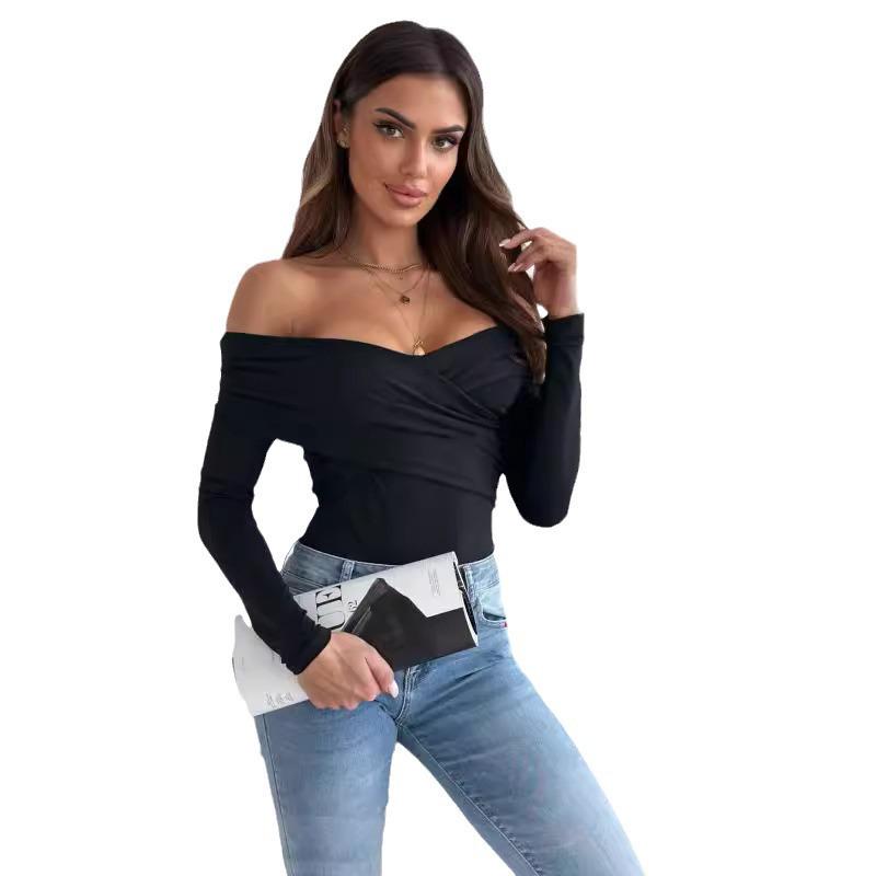 European & American Women's Sexy Off-Shoulder Long-Sleeve T-Shirt Top - 2024 Autumn/Winter Fashion