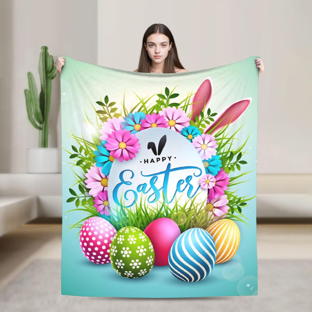 Cute Rabbit Painting Easter Eggs Blankets Quality Soft Cozy  Bedding Throws Spring Picnic Living Room Novelty Bedspread