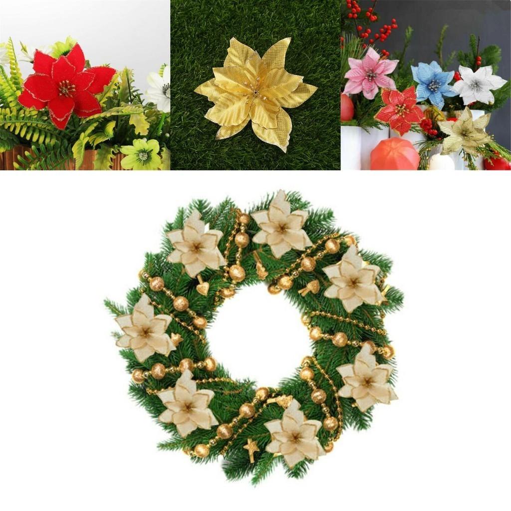 Elegantes 10er-Set Weihnachts-Groß-Poinsettia-Glitzer-Blumenarrangement für Bäume