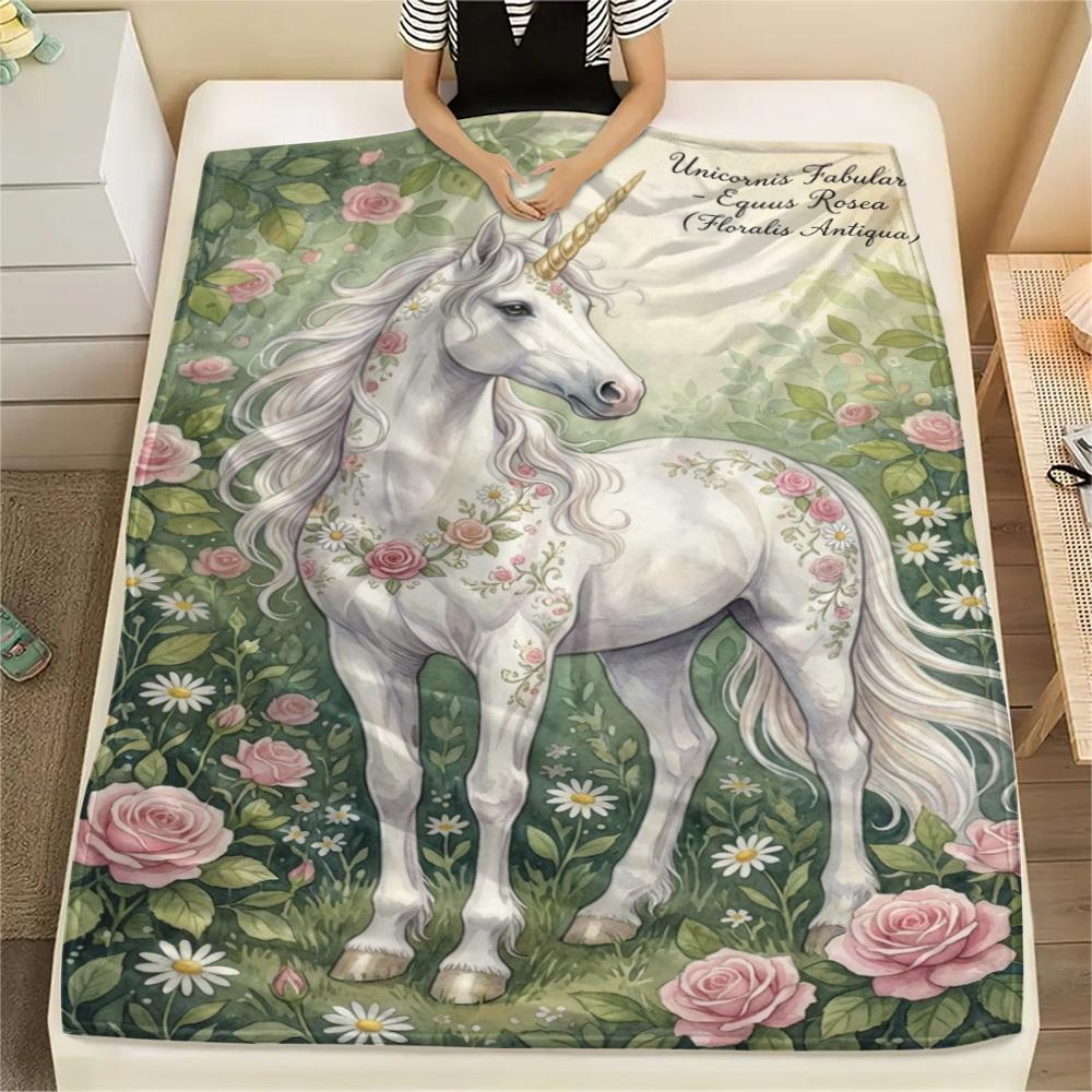 1PC Floral Fantasy Creatures Print FlAannel Blanket, High quality Comfortable for All Seasons, Home Decor, Warmth and Comfort