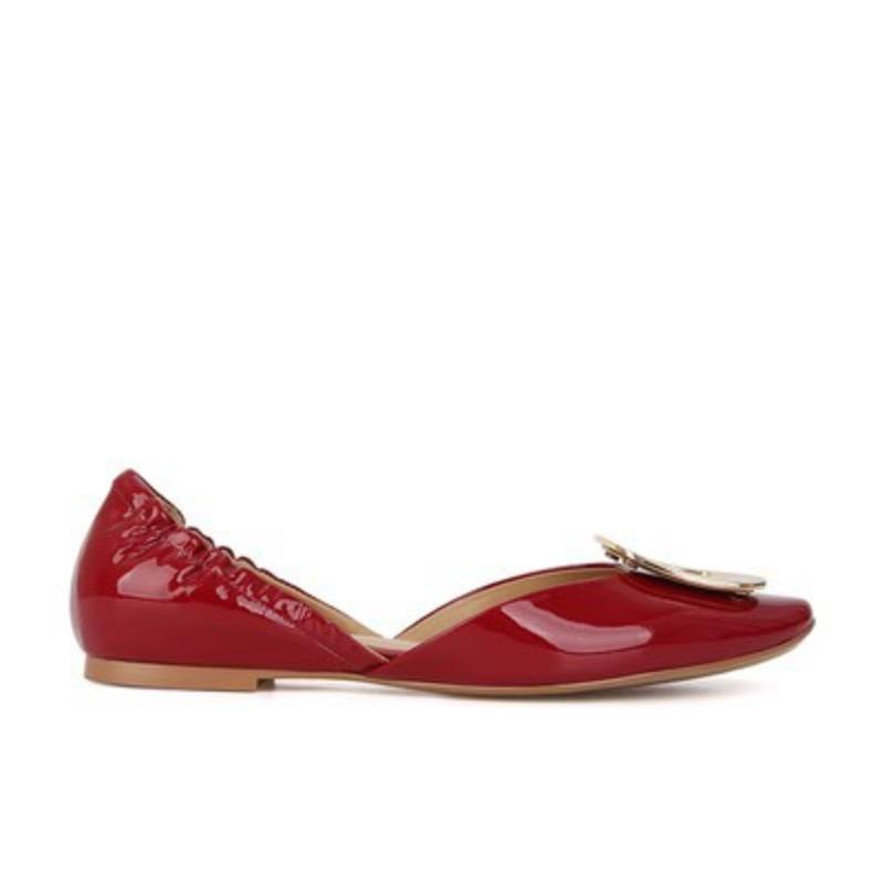 Fashion Elegant Metal Buckle Decoration Low Heel Pumps Women Fashion Cozy Round Toe Shallow Flats High Quality Patent Leather Dress Shoe