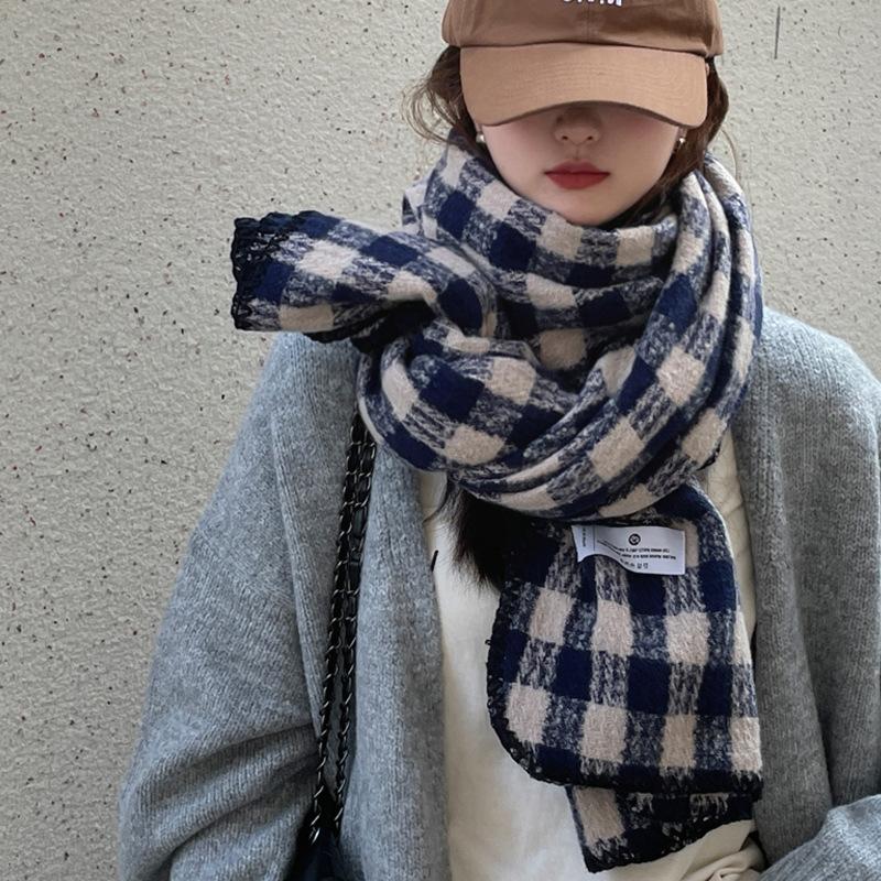 

Зимний утолщенный зеленый ретро клетчатый шарф женский корейский стиль студенческая шаль теплая грелка для шеи One Size