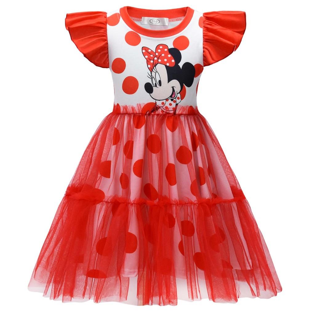 98025 Kids Girls Anime Print Round Neck Mesh Dress 110 красный