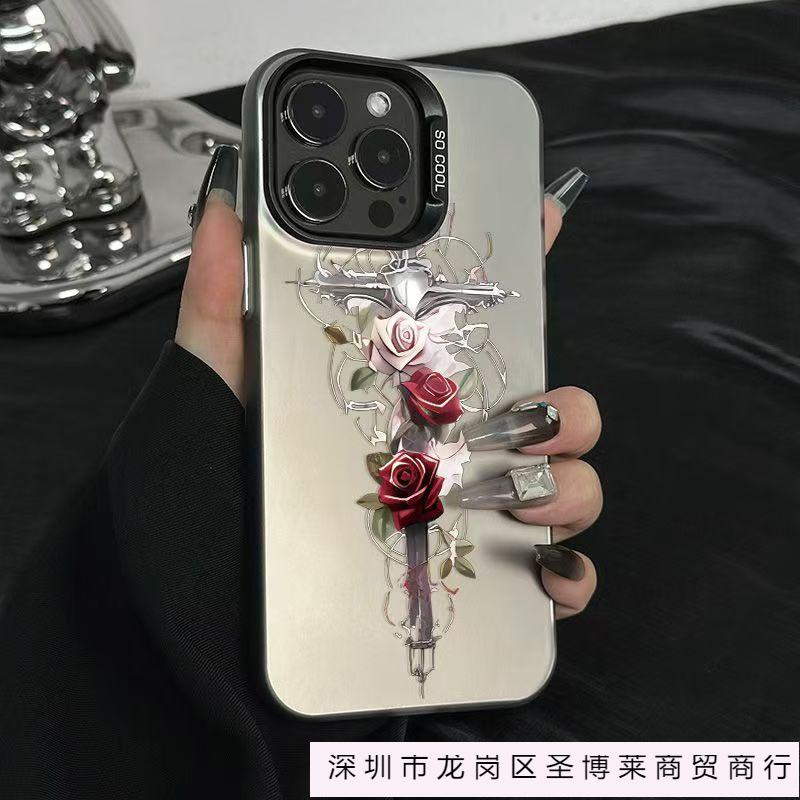 Cross Rose Is Suitable for Apple 16plus Mobile Phone Case iPhone15 New Protective Case 14 Europe, America and 13 Premium.