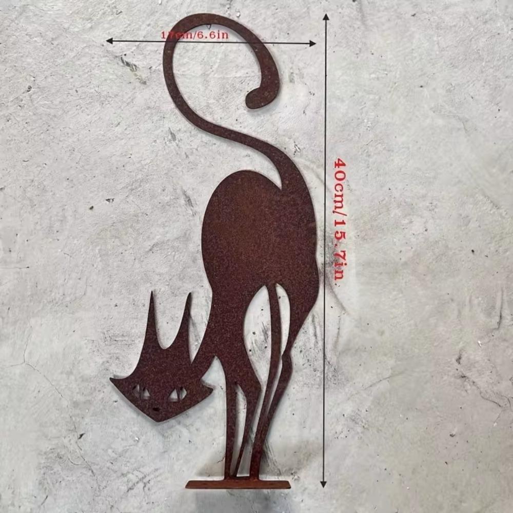 1 Parça Paslı Dövme Demir Kedi Cadılar Bayramı Çit Süsü - Şenlikli Bahçe Partisi Dekoru için Açık Hava Bahçe Heykeli