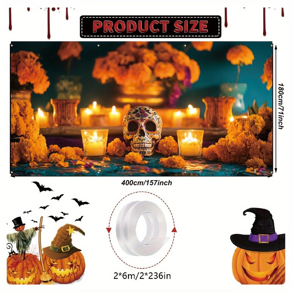 One 2D Flat Polyester Banner for the Day of the Dead Garage Large Outdoor Garage Festival Appearance Decoration