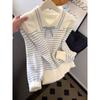French Sweet Bow Striped Sweater for Women with Lapel Loose Sweater for Small People Autumn and Winter Casual