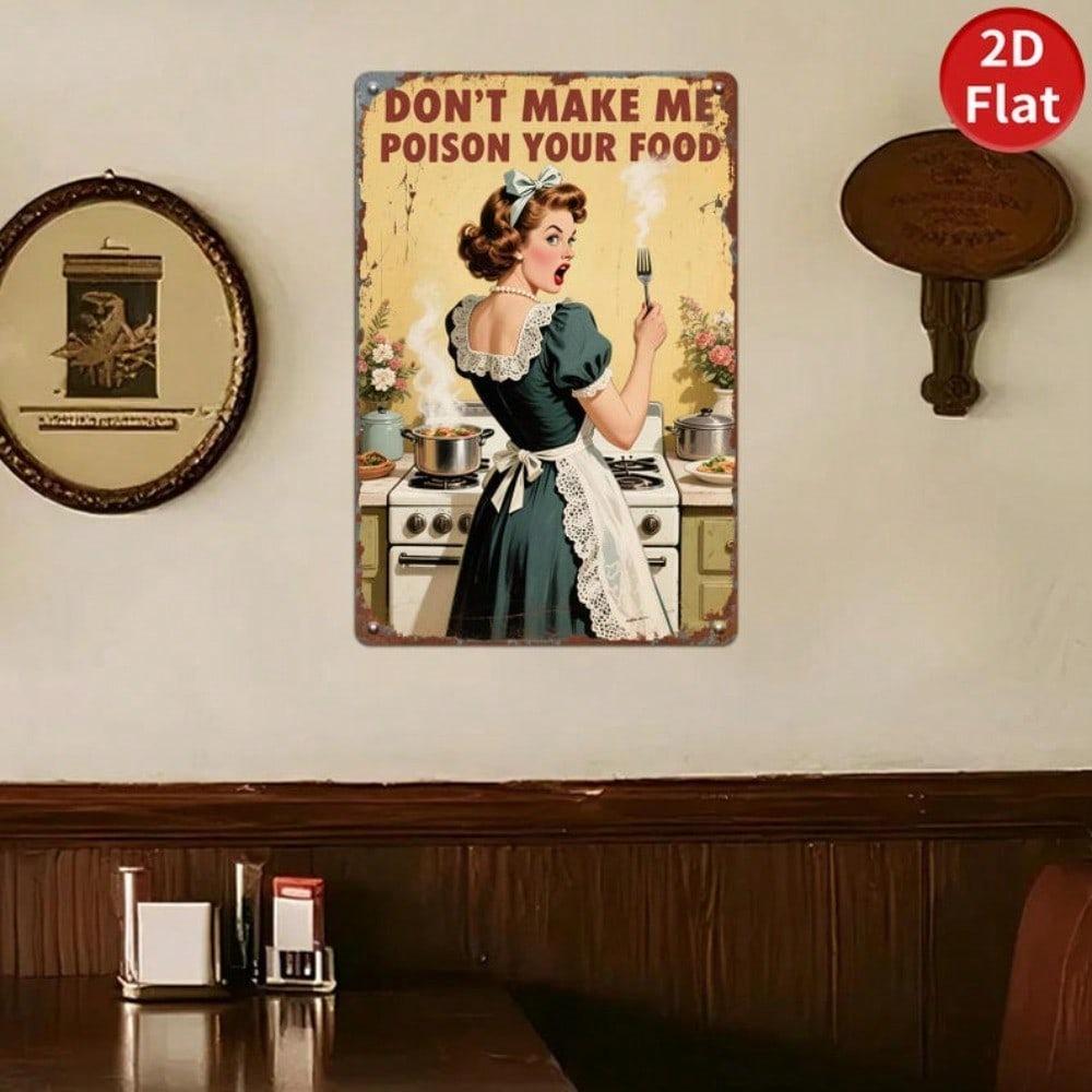 Vintage Metal Tin Sign Funny Kitchen Wall Decor Poison Food Humor Plaque
