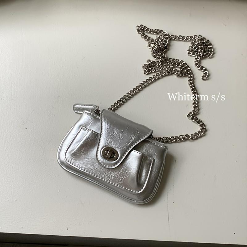 

Elegant Mini Zipper Wallet for Women - Lightweight, Detachable Crossbody Strap, White Synthetic with Metallic Buckle Closure срібний