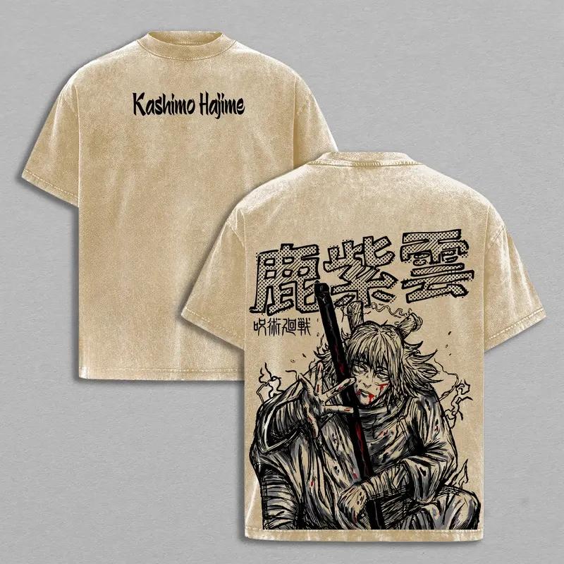 

Jujutsu Kaisen Kashimo Hajime Printed Tee Men Women Retro Washed T-shirts Cotton T Shirt Oversized Clothing Harajuku Male Tshirt XXL коричневий