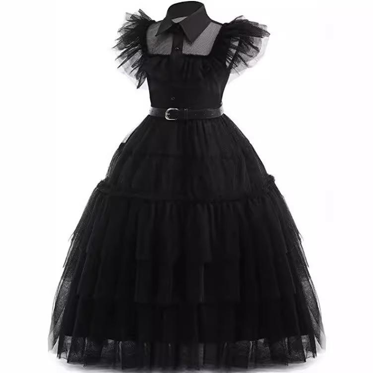 

Summer Black Dress Wednesday Children s Princess Dress Cosplay Dress Cute Beautiful Fashionable Fluffy Little Princesses Dress 160 чорний