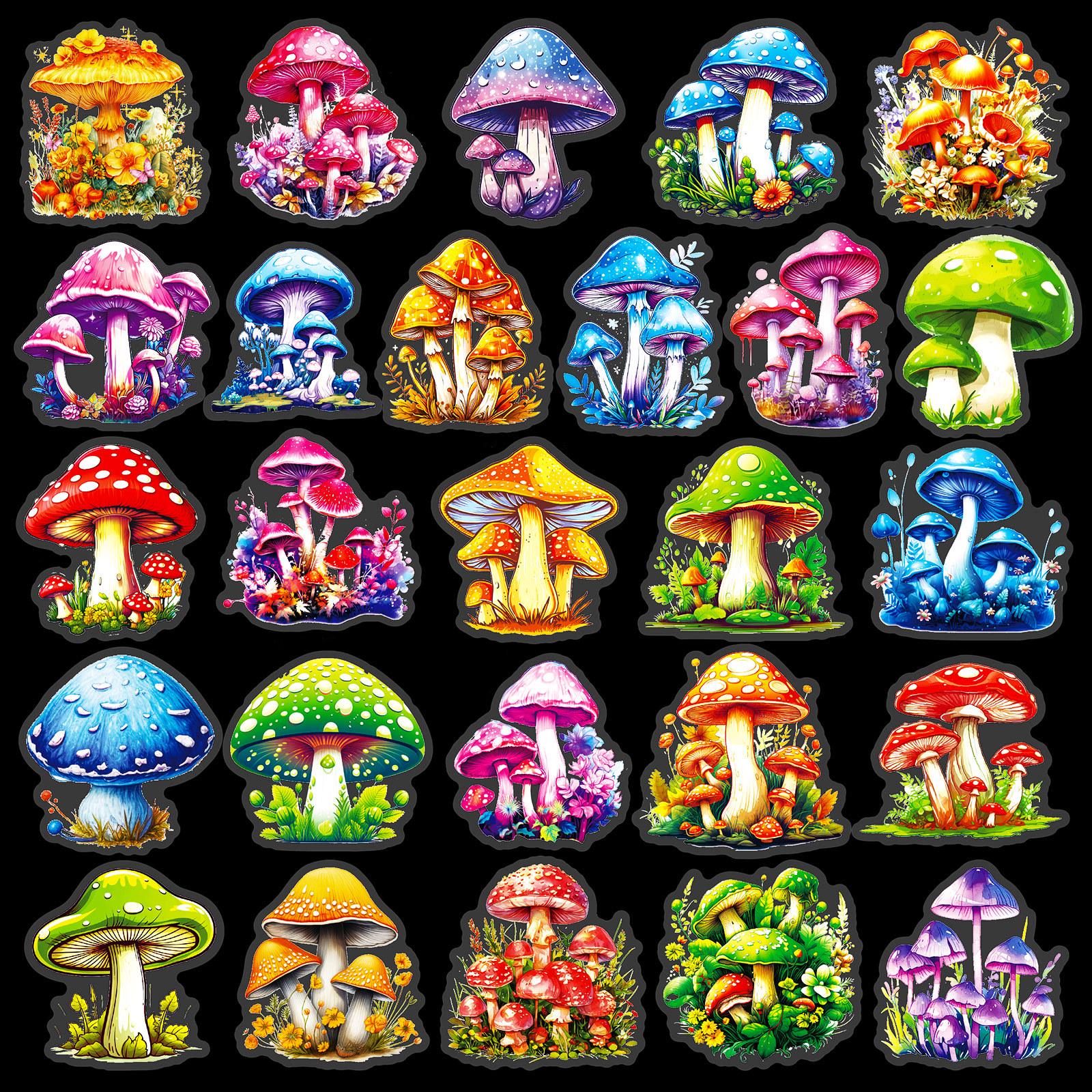 Mushroom Themed PET Stickers - 50 Waterproof, Retro Plant Designs for Creative Journals
