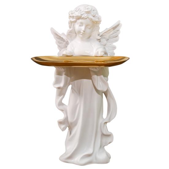 Yangyizhi Little Angel Jewelry Tray, Resin Statue Decorative Dish for Keys, Earrings, Necklace, Desktop Organizer Bedroom, Living Room, Entryway Table