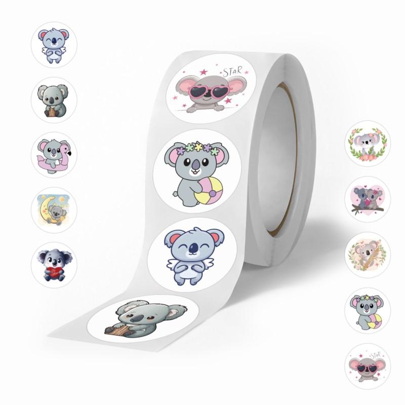 100-500Pcs Cute Koala Bear Stickers Sealing Animal Kids Sticker Decor Circle Seal Label Birthday Reward Gift Stationery Sticker
