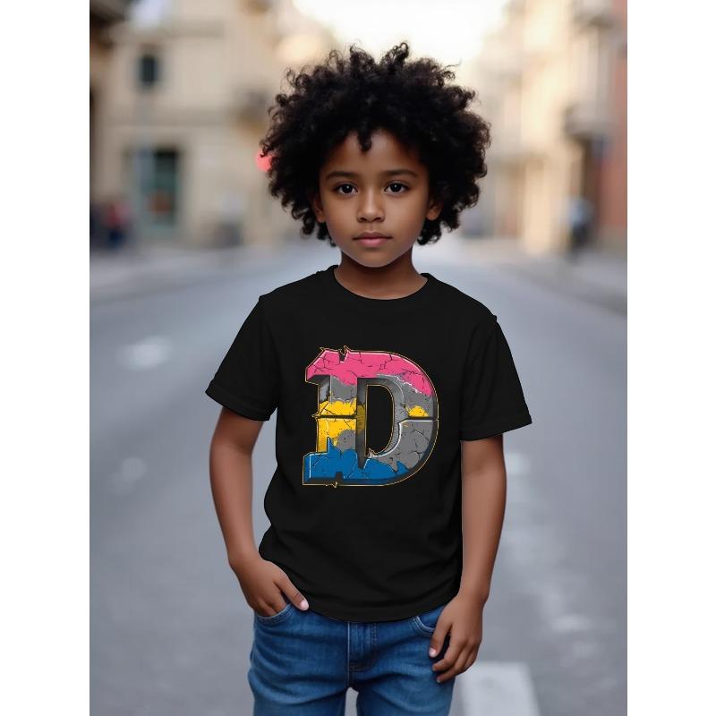 European Size Boys Round Neck Short Sleeved T Shirt D Letter Series Pattern