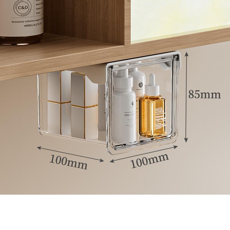 Under Sink Drawer Organizer, Clear ABS+PET Cosmetic Storage Box for Bathroom, Lipstick Cotton Pad Holder, Small Medium Large