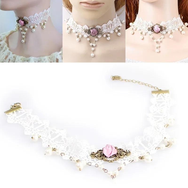Lace Necklace Pearl  Pendant False Collar Wedding Jewelry Sets    for Women
