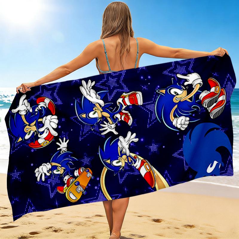 1Pc Sonic Hedgehog Adventures Beach Towel, Quick Dry, Multi-Use for Beach Pool Gym Yoga Home Travel, Christmas, Halloween, Xmas Gift M92929