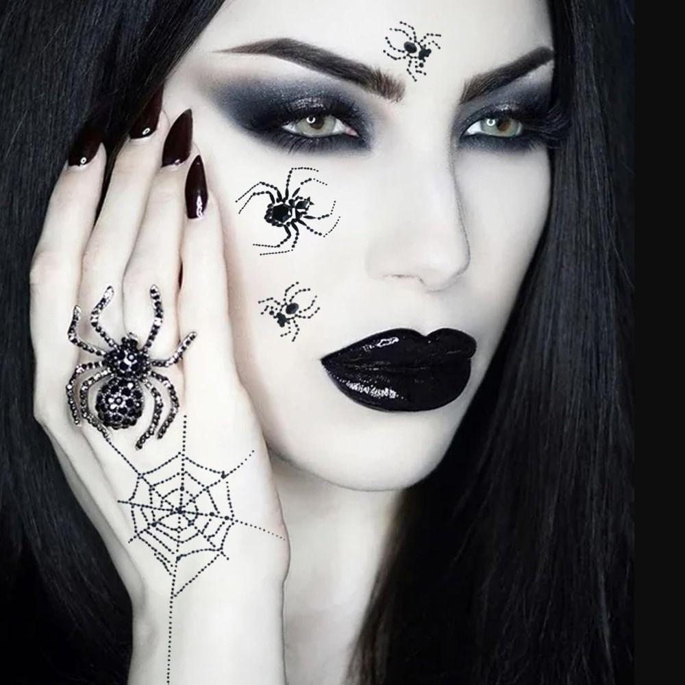 Black Halloween Temporary Tattoos 3D Halloween Face Rhinestone Sticker Festive