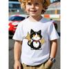 European Sizes Boys' Short-Sleeve T-Shirt | Featuring 'Cat with Bell and Stars' Print, Trendy Design, Soft and Comfortable, Perfect for Outdoor