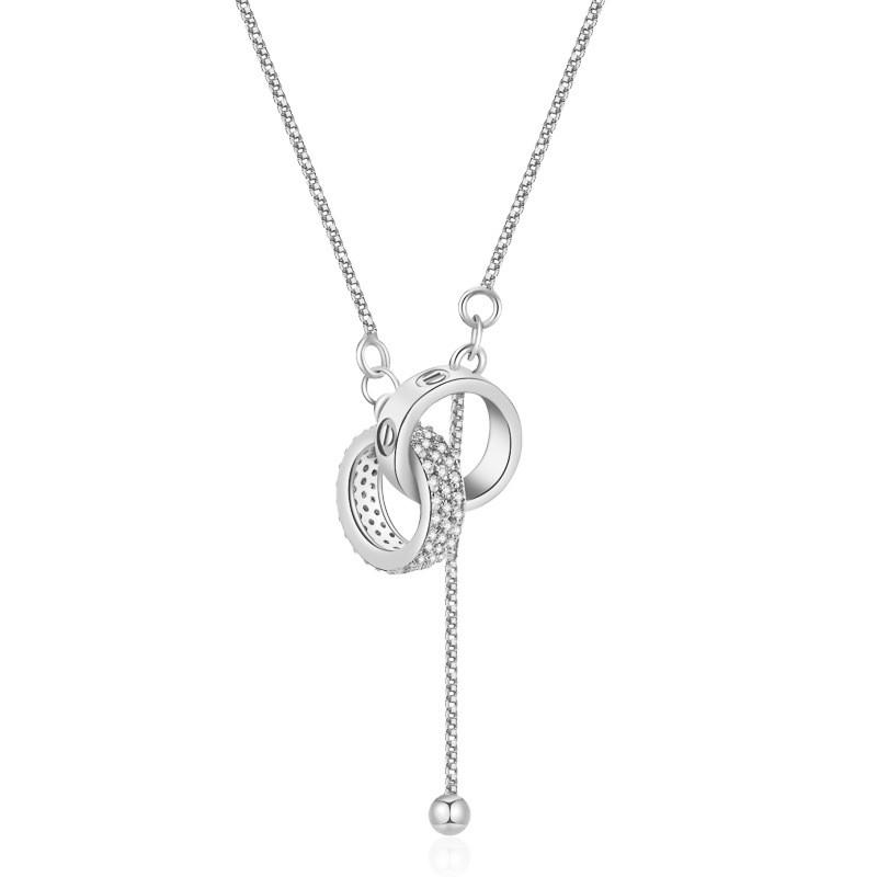 Elegant Gold And Silver Geometric Double Ring Necklace With Sparkling Rhinestones