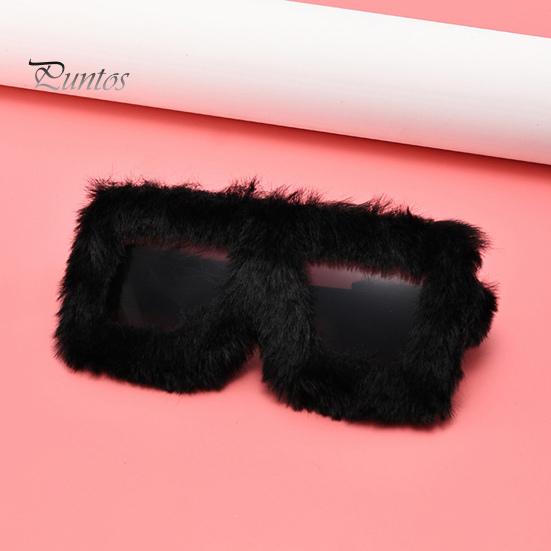 Women Sunglasses Fluffy Plush Trim Oblong PC Frame Anti-UV Sunscreen Eyewear for Club Parties Photography