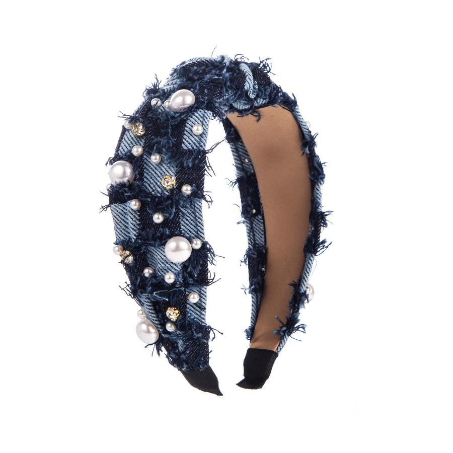 

Tassel High-crown Hairband with Square Mesh Sponge and Bead Hair Accessory Headband Headpiece Темно-синій