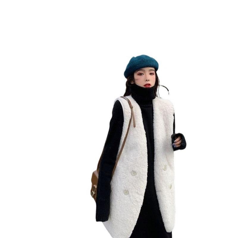 Autumn and winter new vest jacket imitation lamb wool vest medium and long loose fur integrated vest women