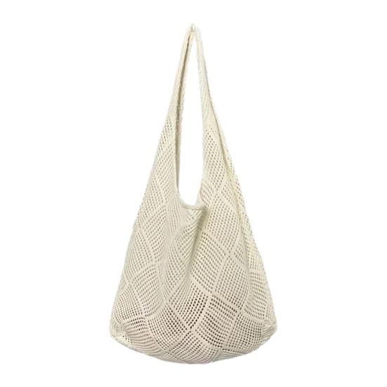Women Crochet Shoulder Bag Mesh Handbag Fashionable Lightweight Solid Color Beach Bag Daily абрикосовый