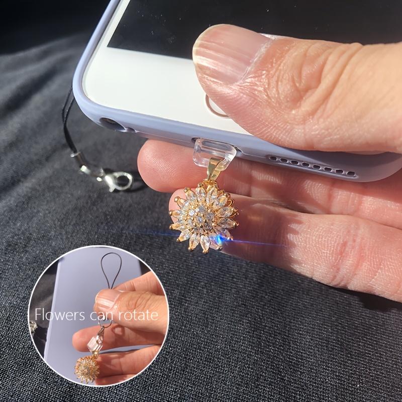1pc Sparkled Rotatable Decompression Zirconia Phone Dust Plug - Mobile Phone Strap, Phone Dust Plug Charm