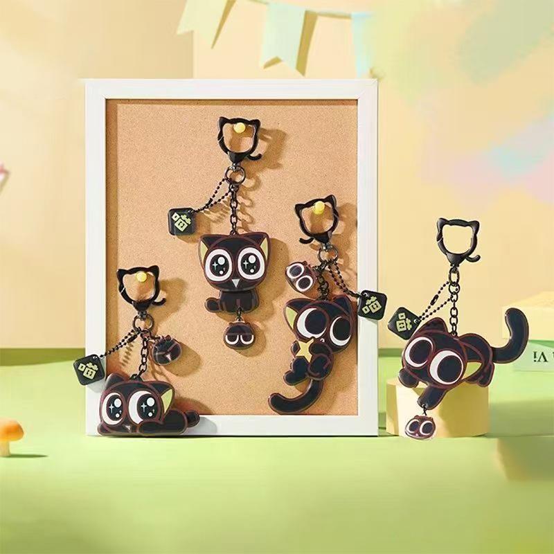 1/4Pcs Cartoon Anime Peripherals Luo Xiaohei Keychain Cute Black Cat Acrylic Keychain Creative Backpack Accessories Gift