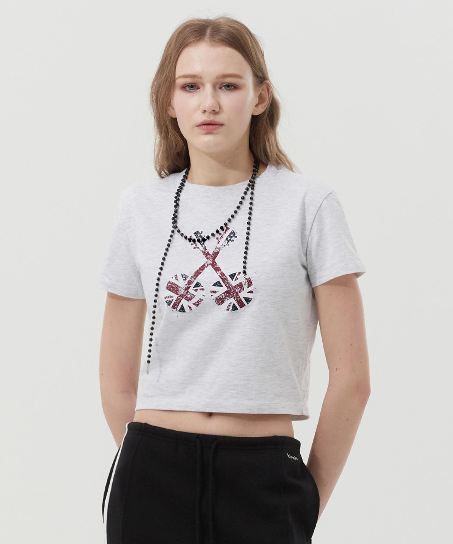 Kirsh Union Jack Crop T-Shirt [Melange Gray] 1