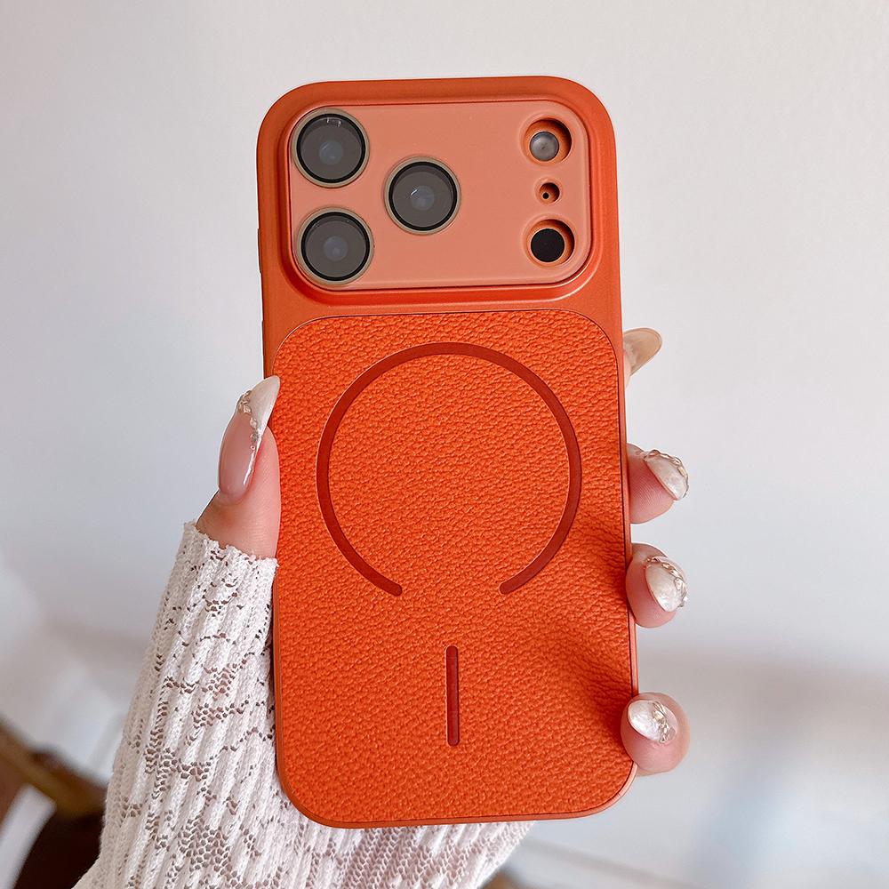 Luxury Lychee Grain Magnetic For Magsafe Case For iPhone 17 16 15 14 13 Pro Max Shockproof With Built-in Lens Protector Cover