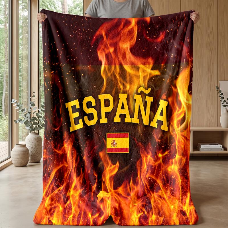 Spain football Printed Flannel Blanket Skin Friendly Warm Decorative Throw for Indoor Couch Bed Daily Use